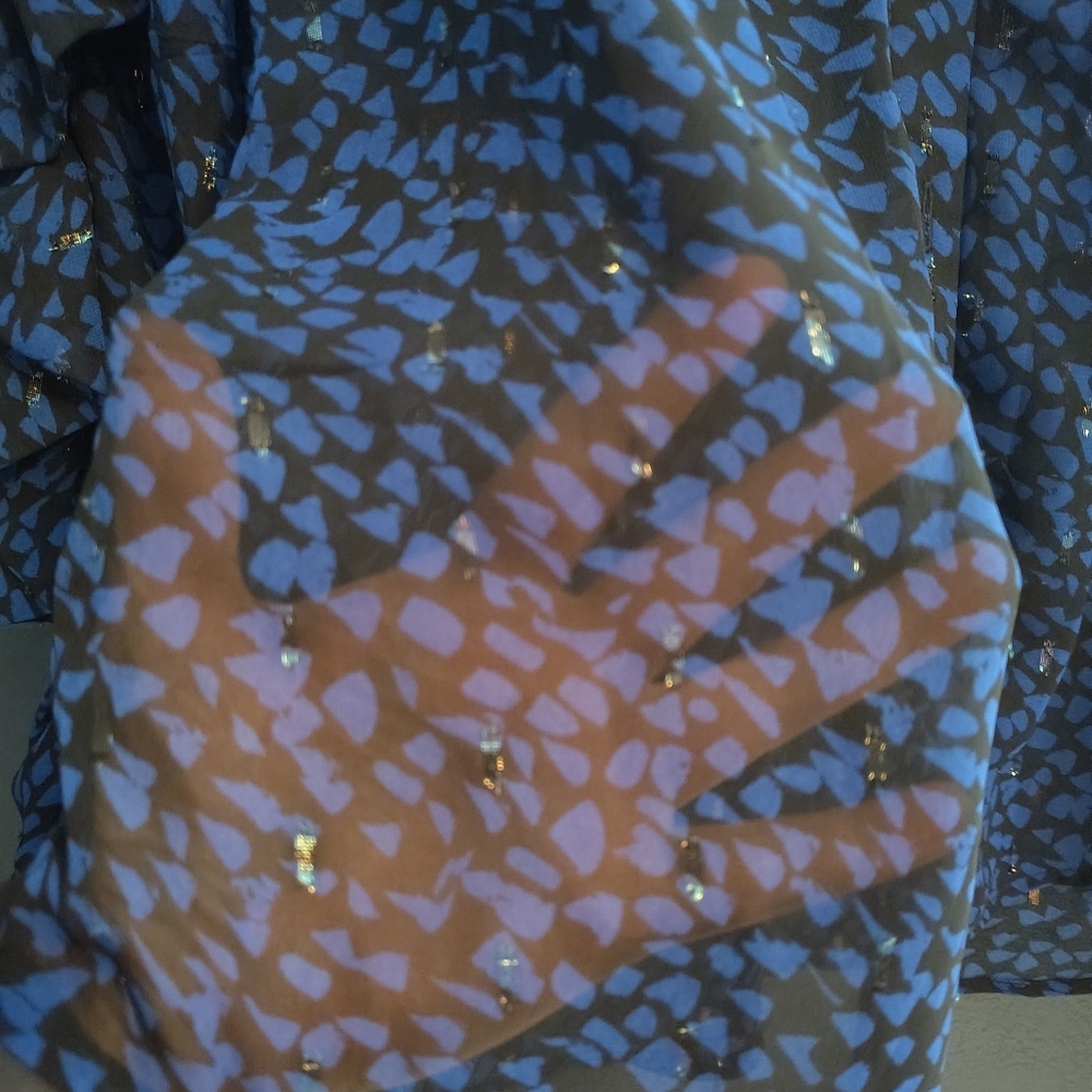 Chico's Blue Patterned Ruffle Blouse - image 5